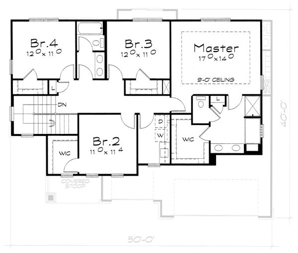 Craftsman Floor Plan - Upper Floor Plan #20-2400