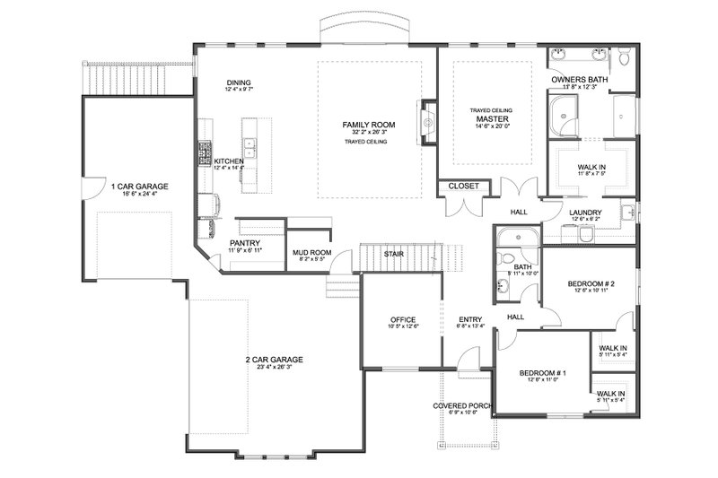House Blueprint - Floor Plan - Main Floor for European House Plan #1060-443 - 3 bed, 2 bath