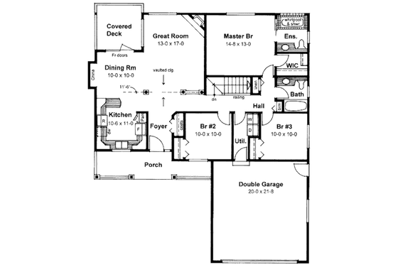 Floor Plan - Main Floor for Ranch House Plan #126-139 - 3 bed, 2 bath