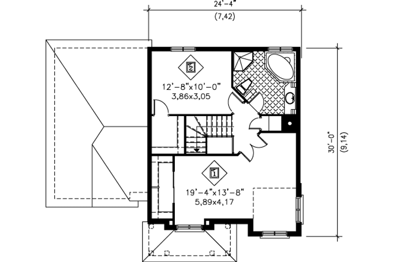 Architectural House Design - Floor Plan - Upper Floor for European House Plan #25-4182 - 2 bed, 1.5 bath