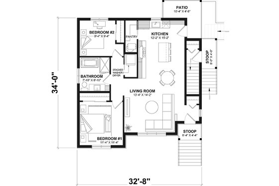 Floor Plan - Main Floor for Country House Plan #23-558 - 2 bed, 1 bath