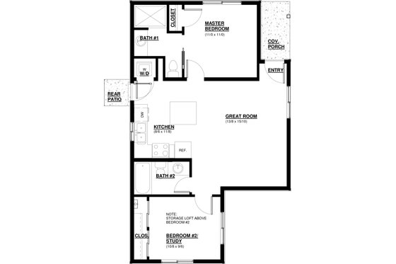 Floor Plan - Main Floor for Craftsman House Plan #895-97 - 2 bed, 2 bath