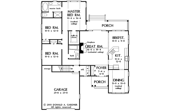 Floor Plan - Main Floor for Ranch House Plan #929-629 - 3 bed, 2 bath