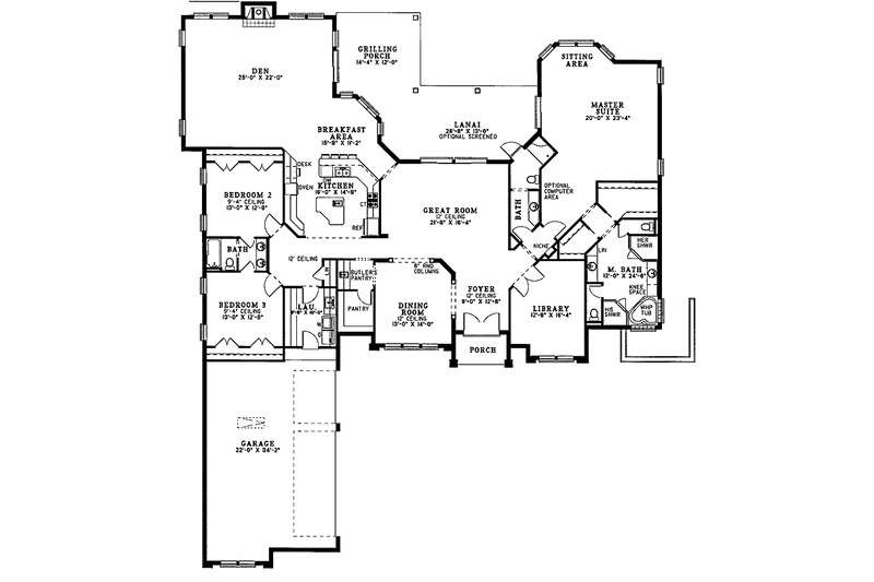 Dream House Plan - Floor Plan - Main Floor for Mediterranean House Plan #17-3035 - 3 bed, 3 bath