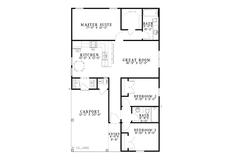 Home Plan - Floor Plan - Main Floor for Ranch House Plan #17-2809 - 3 bed, 2 bath