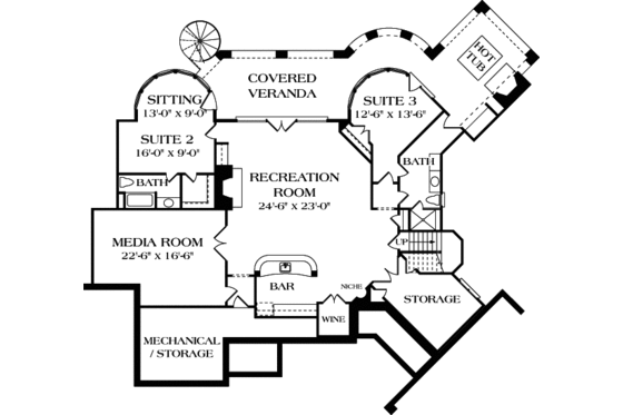 Floor Plan - Lower Floor for European House Plan #453-90 - 4 bed, 4.5 bath