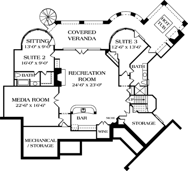 House Blueprint - European Floor Plan - Lower Floor Plan #453-90
