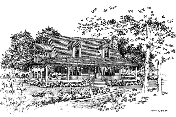 Exterior - Front Elevation 3 for Country House Plan #72-1020 - 3 bed, 2 bath