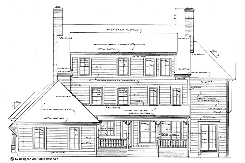 House Blueprint - Exterior - Rear Elevation for Victorian House Plan #72-891 - 5 bed, 3.5 bath