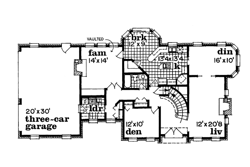 House Blueprint - Floor Plan - Main Floor for Colonial House Plan #47-746 - 4 bed, 3 bath