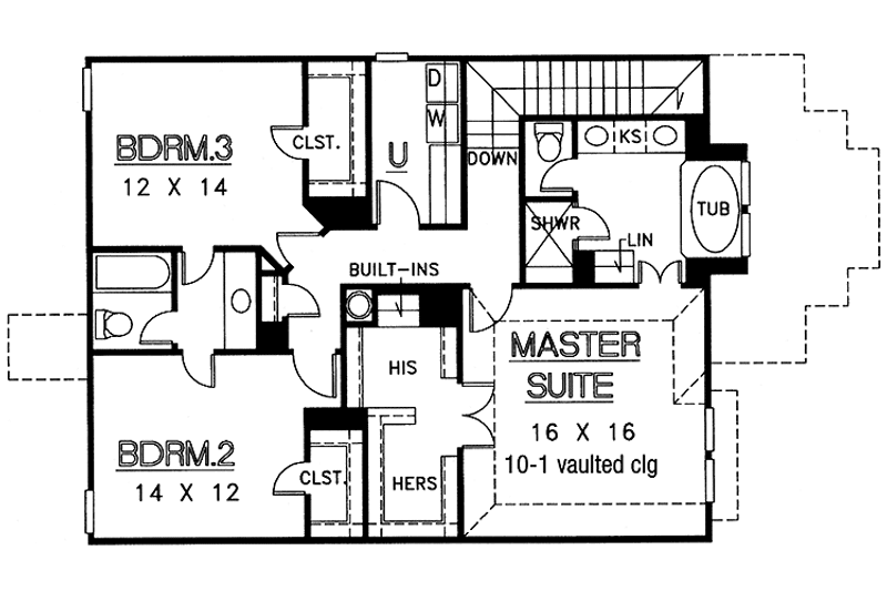 House Blueprint - Floor Plan - Upper Floor for Country House Plan #974-14 - 3 bed, 2.5 bath