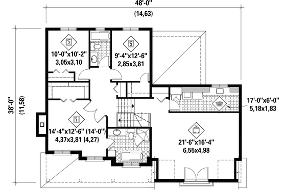Floor Plan - Upper Floor for Traditional House Plan #25-4496 - 3 bed, 2 bath