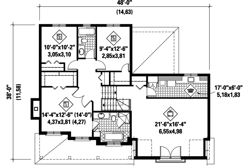 Architectural House Design - Floor Plan - Upper Floor for Traditional House Plan #25-4496 - 3 bed, 2 bath