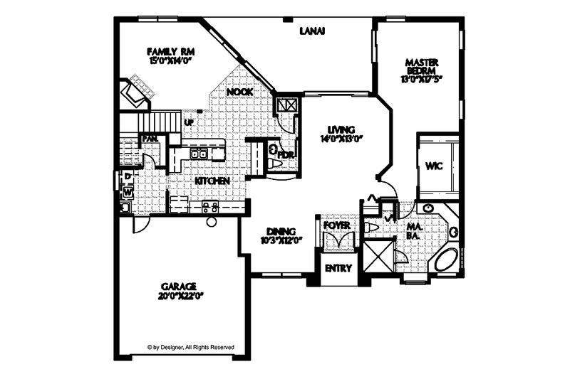 House Blueprint - Floor Plan - Main Floor for Mediterranean House Plan #999-107 - 4 bed, 2.5 bath