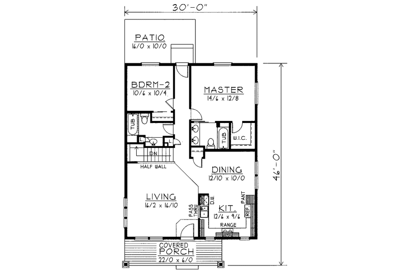 House Blueprint - Floor Plan - Main Floor for Craftsman House Plan #1037-6 - 2 bed, 2 bath