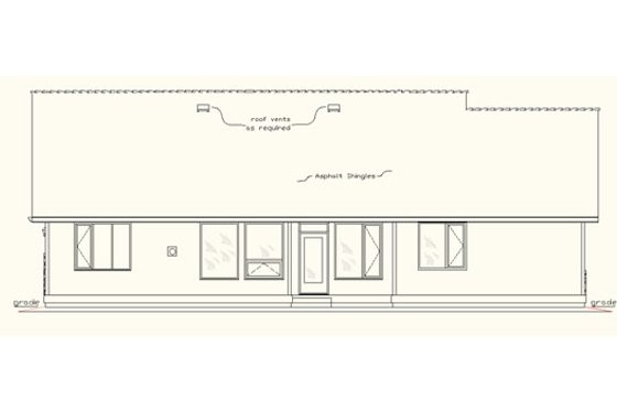 Exterior - Rear Elevation for Ranch House Plan #18-329 - 2 bed, 2.5 bath