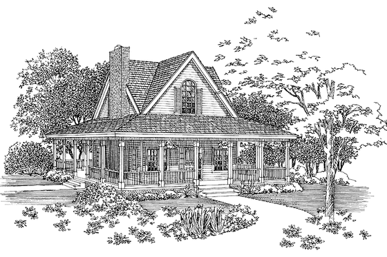 Exterior - Front Elevation 3 for Country House Plan #72-1025 - 2 bed, 2.5 bath