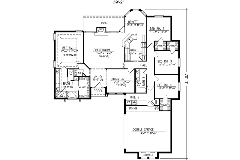 Dream House Plan - Floor Plan - Main Floor for Traditional House Plan #42-625 - 4 bed, 2 bath