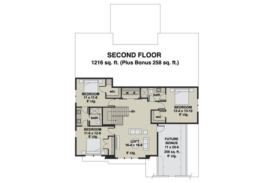 Floor Plan - Upper Floor for Craftsman House Plan #51-1174 - 4 bed, 3.5 bath
