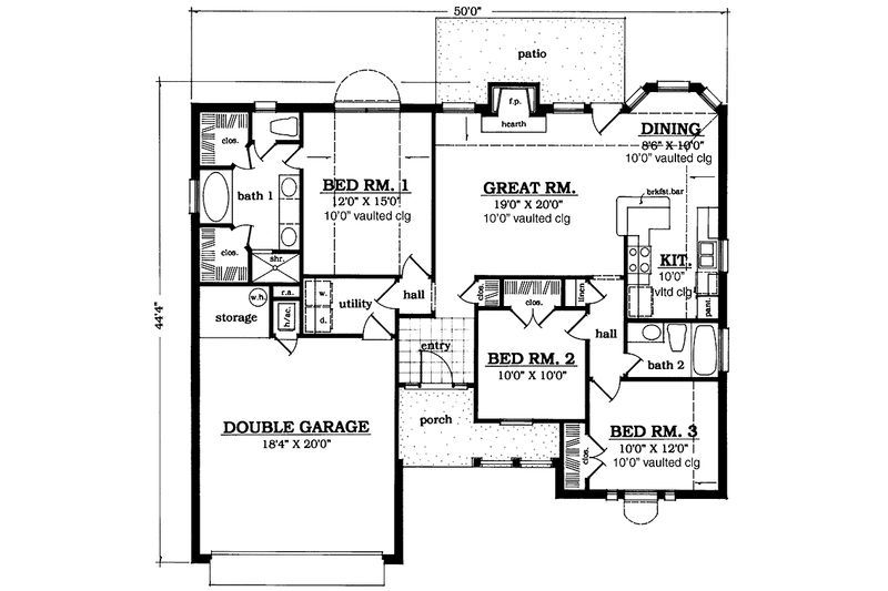 Home Plan - Floor Plan - Main Floor for Country House Plan #42-672 - 3 bed, 2 bath