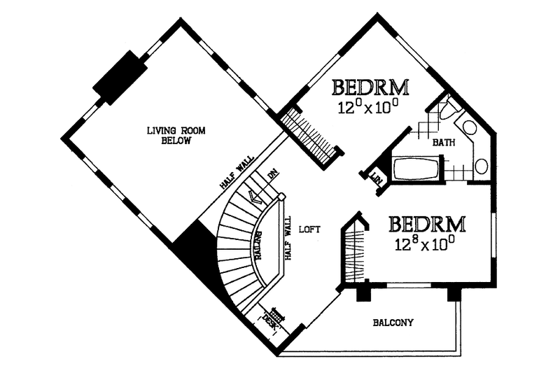 Dream House Plan - Floor Plan - Upper Floor for Mediterranean House Plan #72-1008 - 3 bed, 2.5 bath