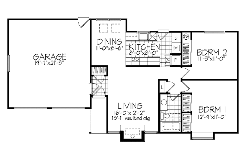 Architectural House Design - Floor Plan - Main Floor for Ranch House Plan #320-783 - 2 bed, 1 bath