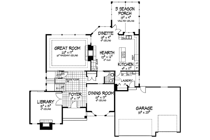 Home Plan - Floor Plan - Main Floor for Traditional House Plan #51-944 - 3 bed, 2.5 bath