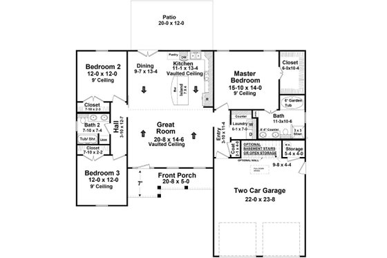 Floor Plan - Main Floor for Country House Plan #21-454 - 3 bed, 2 bath