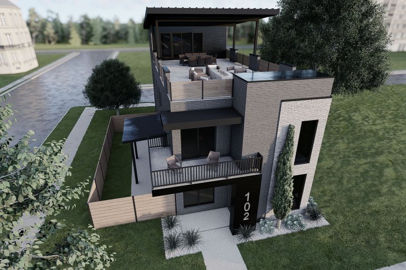 Home Plan - Exterior - Front Elevation 3 for Modern House Plan #923-422 - 3 bed, 4 bath