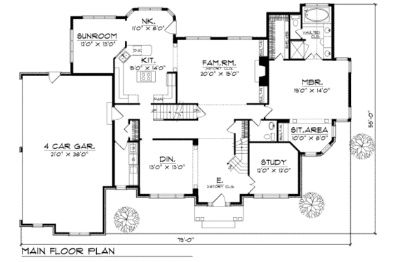 Floor Plan - Main Floor for Traditional House Plan #70-510 - 4 bed, 3.5 bath