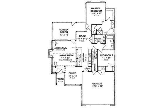 Floor Plan - Main Floor for Traditional House Plan #20-1595 - 2 bed, 2 bath