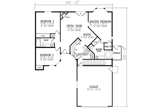 Floor Plan - Main Floor for Adobe / Southwestern House Plan #1-236 - 3 bed, 2 bath