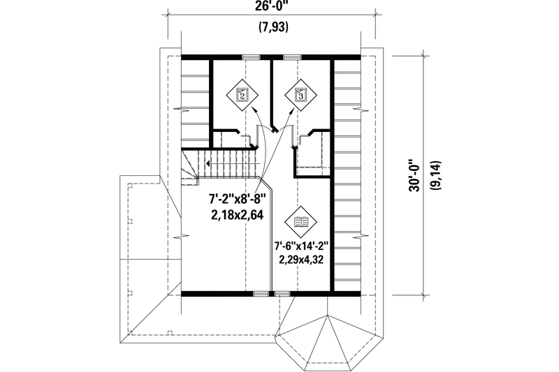 Home Plan - Floor Plan - Upper Floor for Cabin House Plan #25-4386 - 4 bed, 1 bath