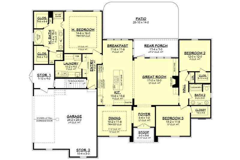 House Plan Design - Floor Plan - Main Floor for European House Plan #430-94 - 3 bed, 2 bath