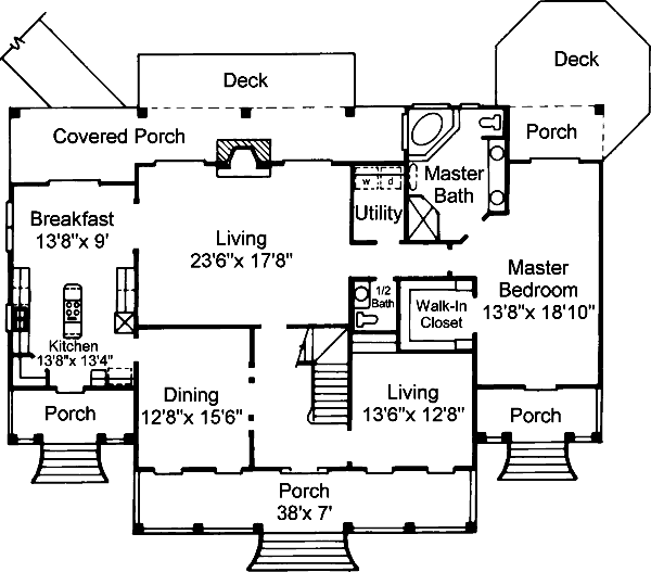 House Plan Design - Southern Floor Plan - Main Floor Plan #37-105