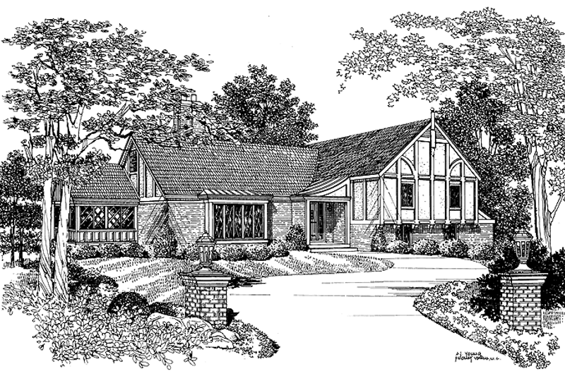Home Plan - Tudor Exterior - Front Elevation Plan #72-608