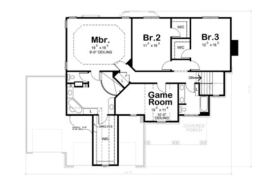 Floor Plan - Upper Floor for Craftsman House Plan #20-2366 - 3 bed, 2.5 bath