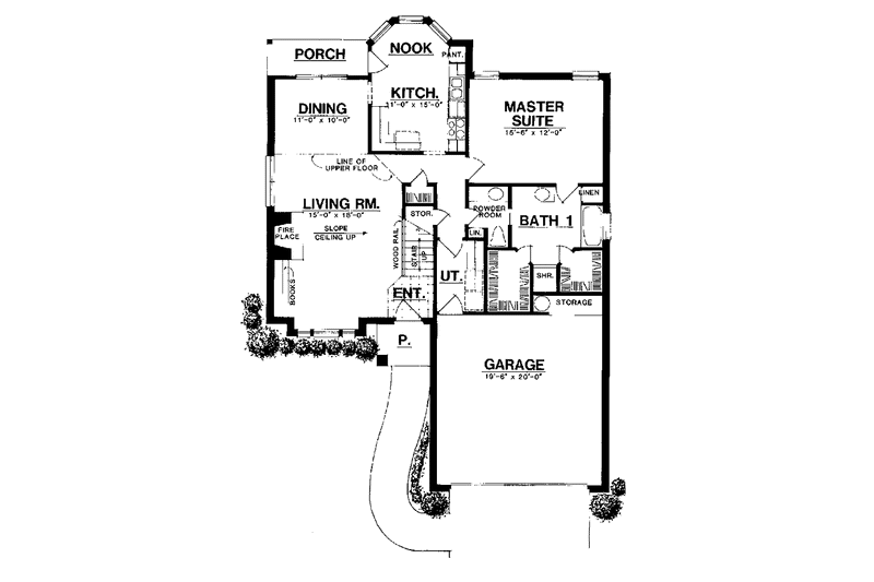 Home Plan - Floor Plan - Main Floor for Mediterranean House Plan #40-449 - 3 bed, 2 bath