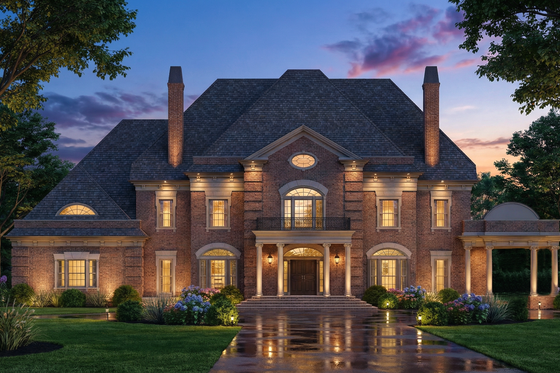 Exterior - Front Elevation 4 for European House Plan #119-263 - 5 bed, 4 bath