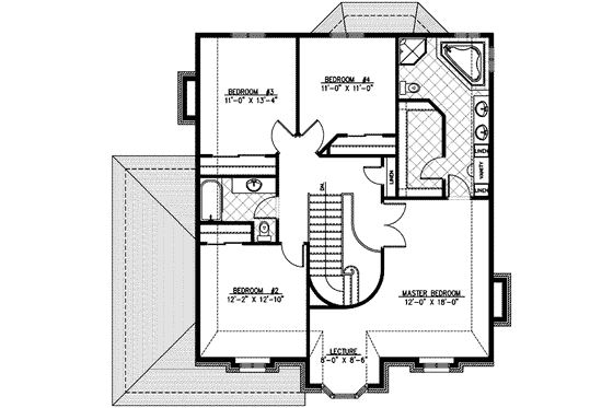 Floor Plan - Upper Floor for European House Plan #138-130 - 4 bed, 2.5 bath