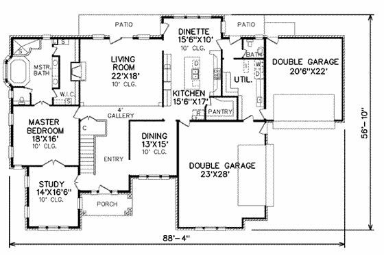 Floor Plan - Main Floor for Traditional House Plan #65-232 - 4 bed, 2.5 bath