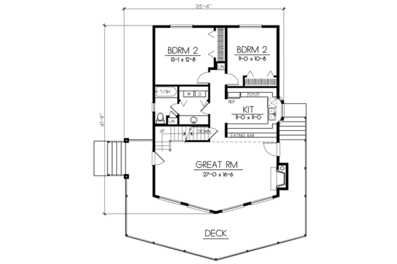 Floor Plan - Main Floor for Cabin House Plan #100-436 - 3 bed, 2 bath
