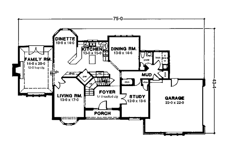 Architectural House Design - Floor Plan - Main Floor for Traditional House Plan #1001-127 - 4 bed, 2.5 bath