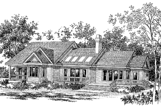 Exterior - Rear Elevation for Ranch House Plan #929-73 - 3 bed, 2 bath