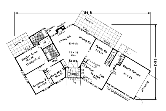 Floor Plan - Main Floor for Ranch House Plan #3-311 - 3 bed, 2 bath