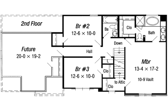 Floor Plan - Upper Floor for European House Plan #329-111 - 4 bed, 2.5 bath