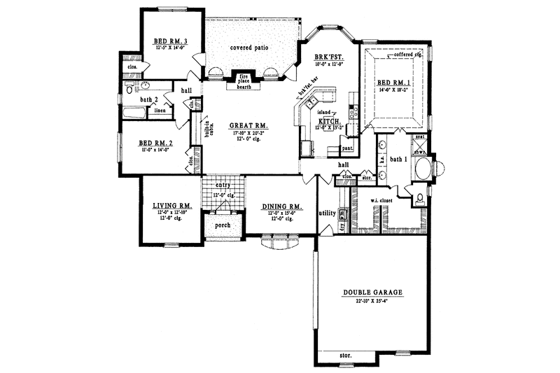 Home Plan - Floor Plan - Main Floor for Country House Plan #42-500 - 3 bed, 2 bath