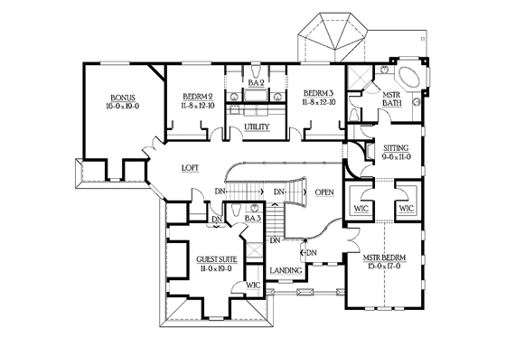 Floor Plan - Upper Floor for Craftsman House Plan #132-505 - 4 bed, 3.5 bath