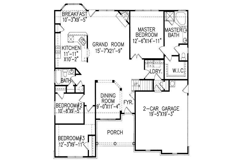 Architectural House Design - Floor Plan - Main Floor for Country House Plan #54-208 - 3 bed, 2 bath