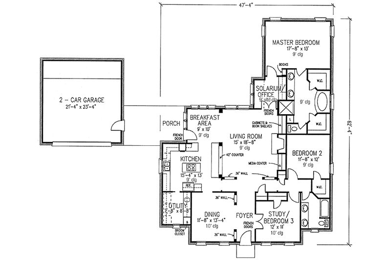 House Blueprint - Floor Plan - Main Floor for Colonial House Plan #410-3588 - 3 bed, 2 bath
